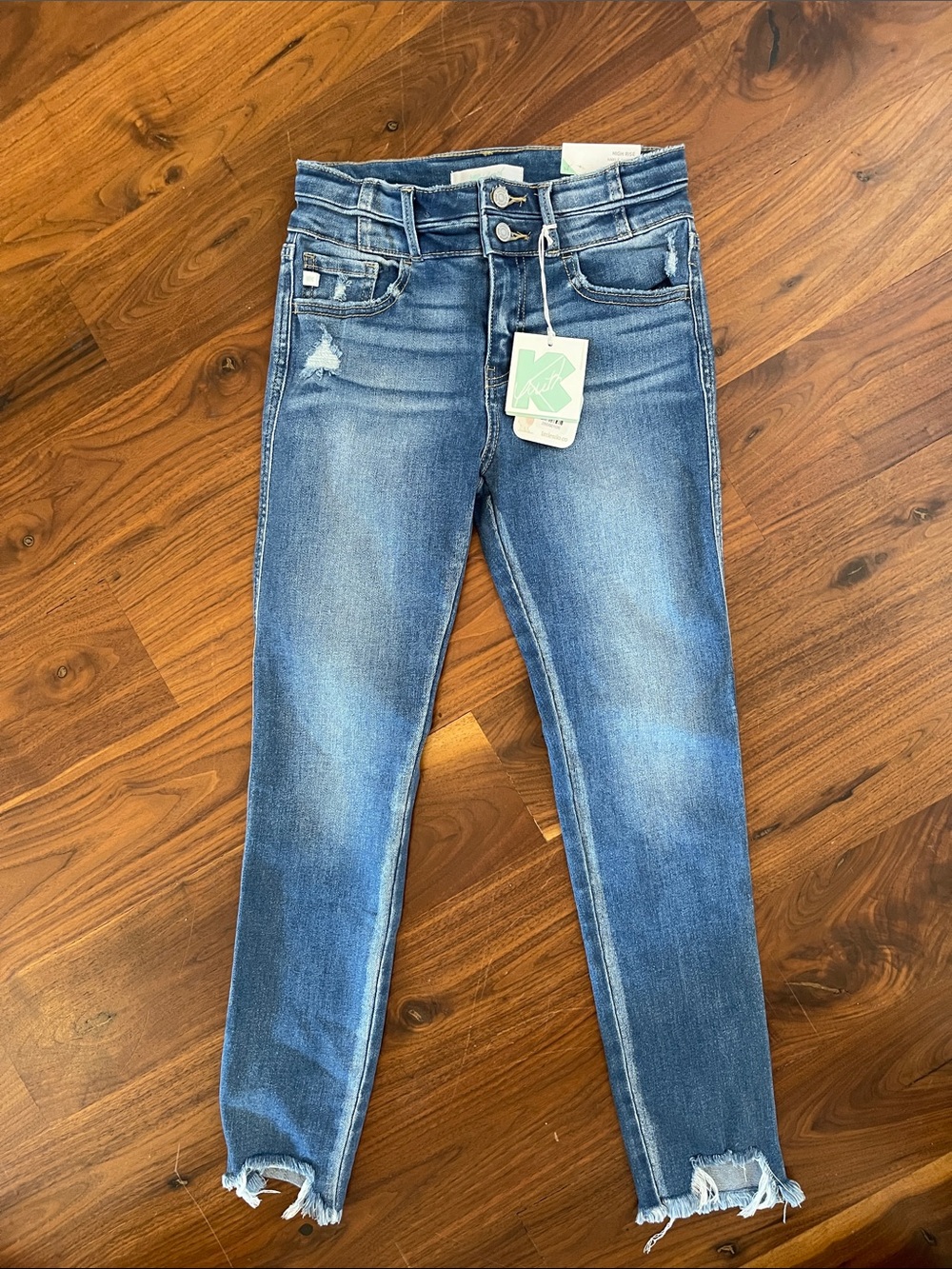KanCan Girls' Medium Blue High-Rise Skinny Jeans with Raw Hem